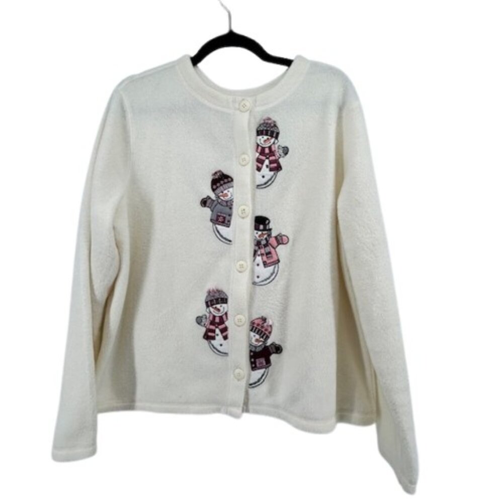 Vintage Y2K Fashion Bug XL Snowman Fleece Cardigan Women's Winter Sweater